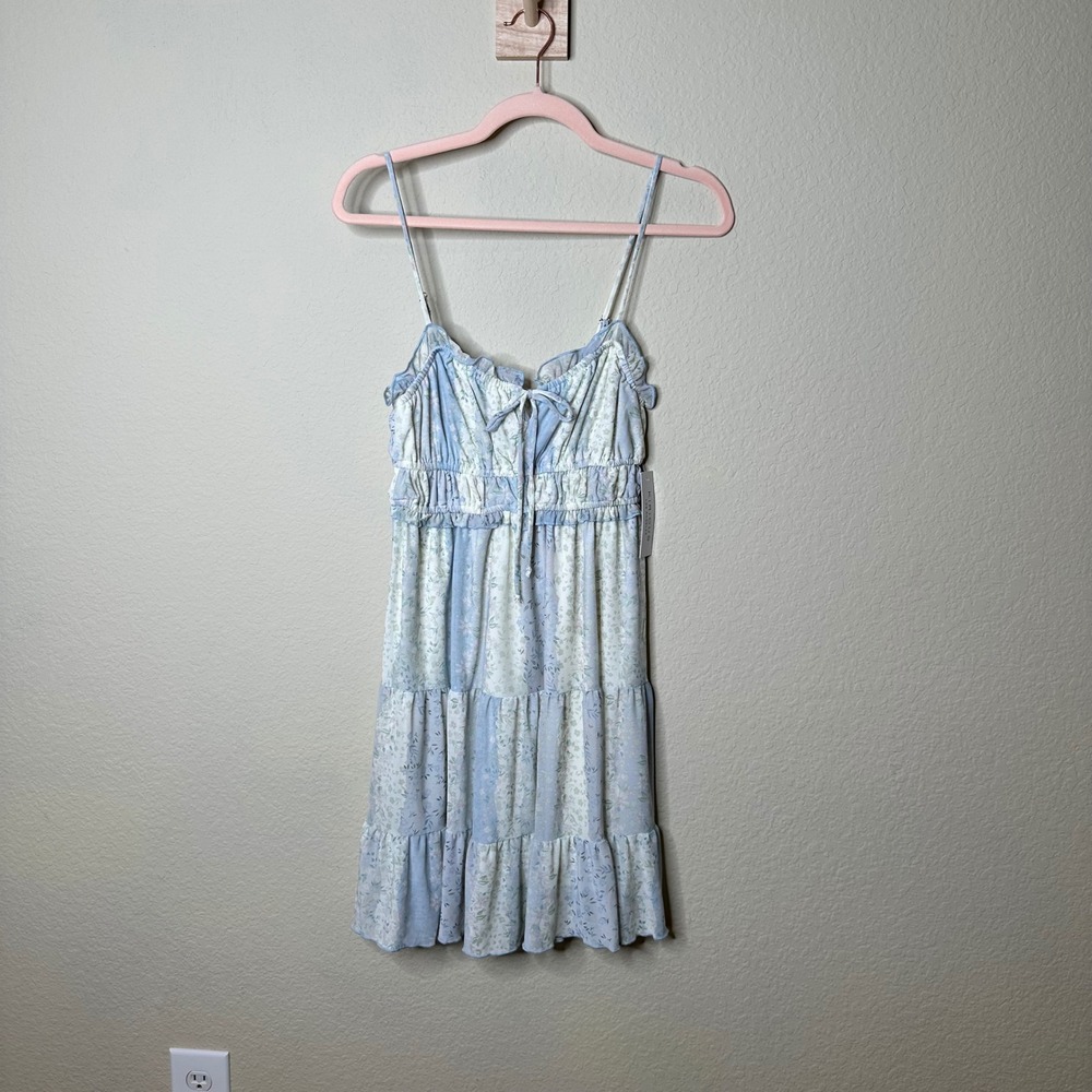 Kirious Los Angeles Floral Patchwork Mini Dress Blue Small NWT Cottage Core